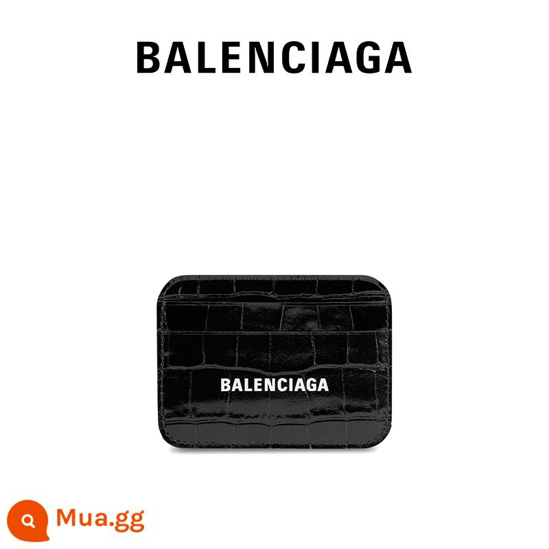 [Quà tặng] BALENCIAGA Hộp đựng thẻ thời trang dập nổi họa tiết cá sấu dành cho nữ của Balenciaga CASH - đen