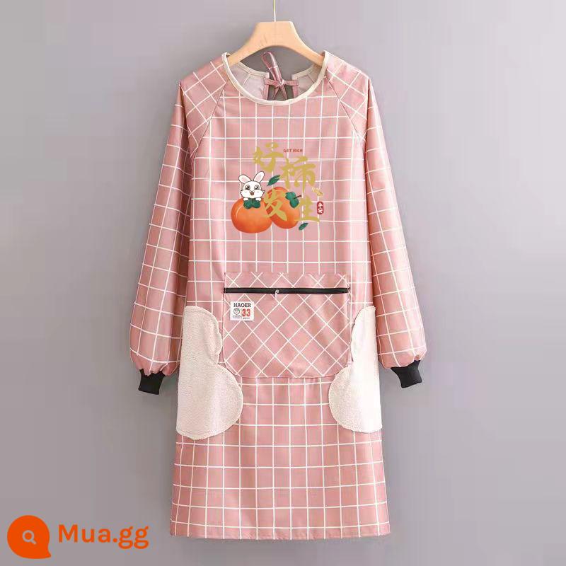 Bếp Mới Tạp Dề Nấu Ăn Nữ Chống Thấm Nước Và Chống Dầu Nhà Lau Tay Coverall Treo Cổ Người Lớn Làm Quần Áo Yếm - Những Điều Tốt Đẹp Sẽ Xảy Ra - Tạp Dề Chống Thấm Kẻ Sọc Dài Tay Màu Hồng Khói