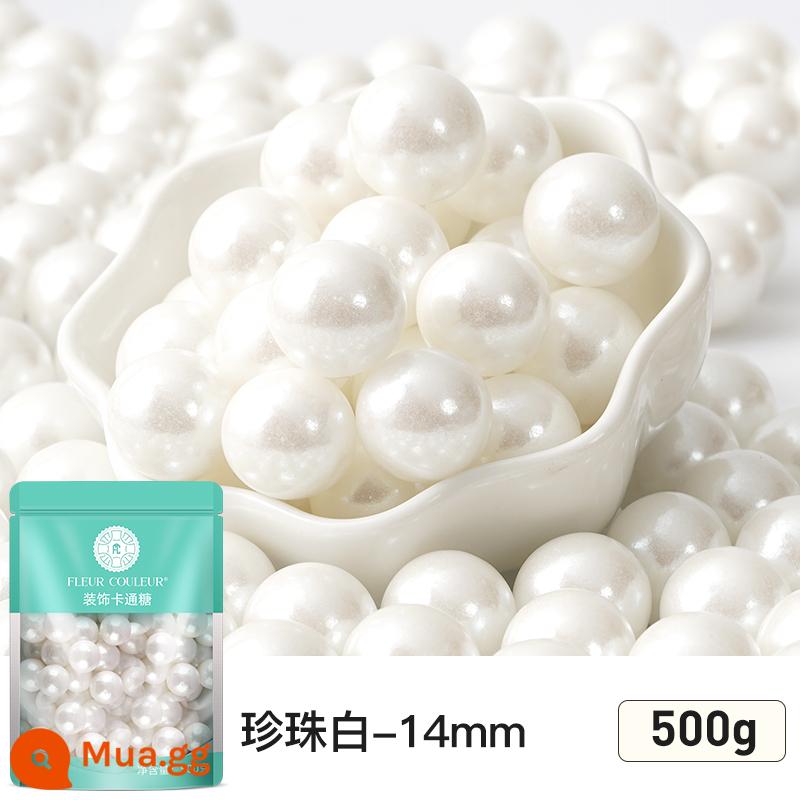 500g đường hạt trang trí bánh thạch ngọc trai đậu nướng ăn được màu trắng đường kim kẹo sinh nhật hạt vàng bạc fc - Ngọc Trai Trắng 14mm 500g