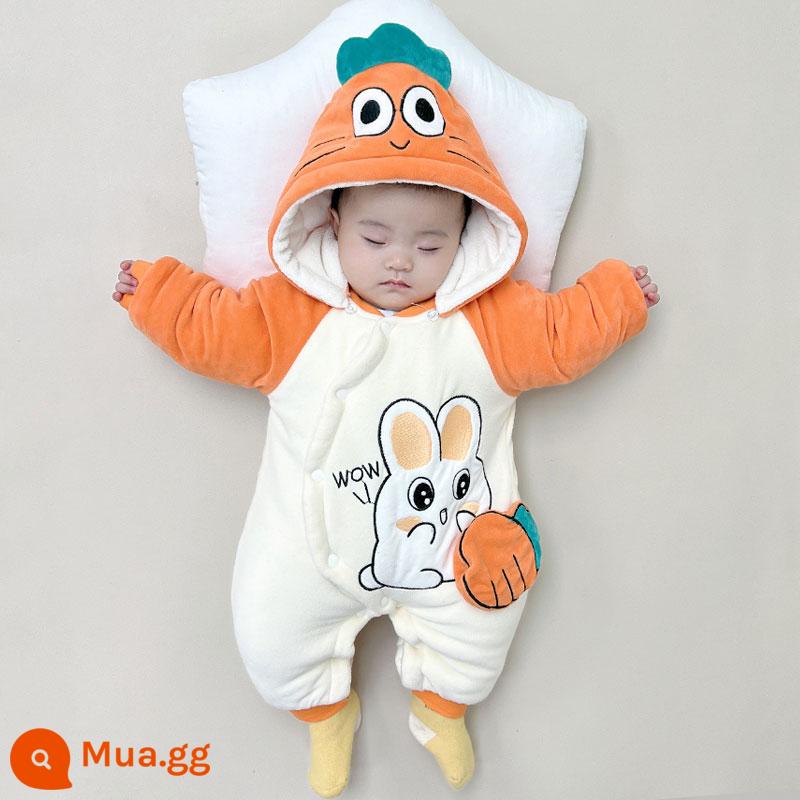 Bộ áo liền quần mùa đông cho bé quần áo cotton dày chần bông ấm rompers đi chơi quần áo cotton quần áo mùa đông Plus nhung bộ quần áo chúc mừng năm mới - Cà rốt lớn cộng với cam nhung