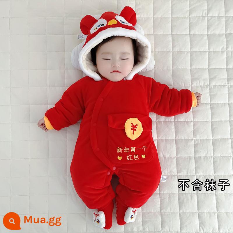 Bộ áo liền quần mùa đông cho bé quần áo cotton dày chần bông ấm rompers đi chơi quần áo cotton quần áo mùa đông Plus nhung bộ quần áo chúc mừng năm mới - Phong bì sư tử đỏ cộng với màu đỏ nhung