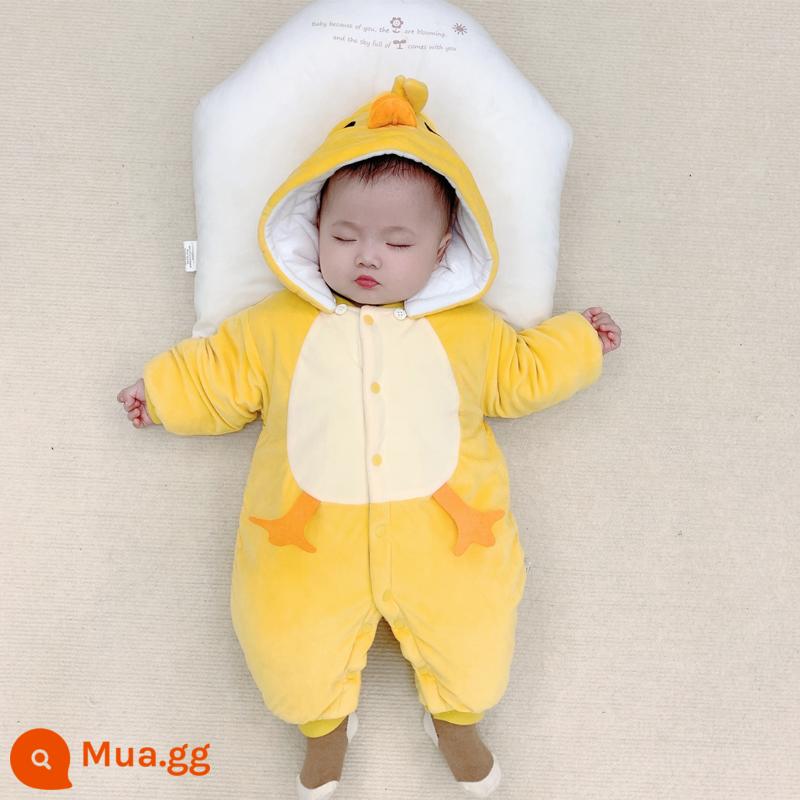 Bộ áo liền quần mùa đông cho bé quần áo cotton dày chần bông ấm rompers đi chơi quần áo cotton quần áo mùa đông Plus nhung bộ quần áo chúc mừng năm mới - vịt nhỏ màu vàng màu vàng