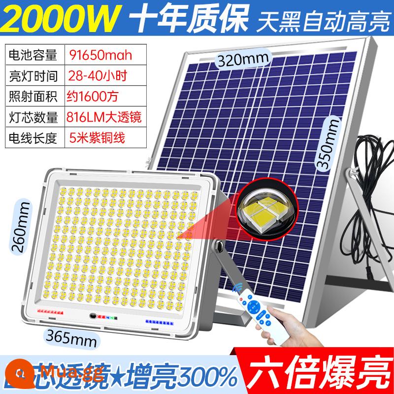 Đèn năng lượng mặt trời ngoài trời đèn sân vườn nhà ở nông thôn siêu sáng công suất cao chiếu sáng mới trong nhà và ngoài trời cảm ứng treo đèn đường - [Đèn hạt cho phòng khách có bấc] Vỏ dày 2000W [1600 mét vuông] 20 cấp độ mờ + điều khiển ánh sáng + điều khiển từ xa