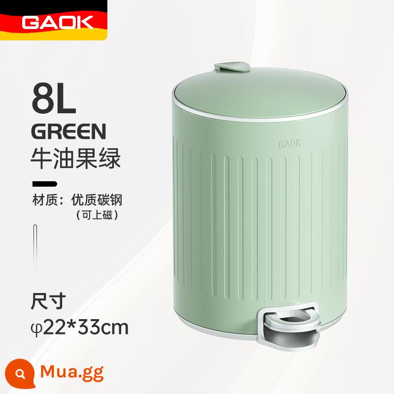 GAOK thùng rác inox nhẹ sang trọng có nắp đạp phòng khách phòng trang điểm phòng ngủ nhà bếp nhà vệ sinh nhà ins phong cách - 8L-Xanh bơ [Hoa văn cổ điển]