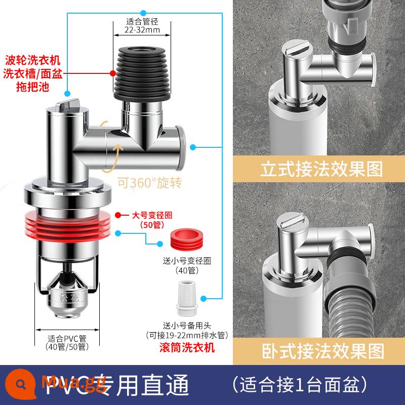 Songhua ống thoát nước sàn máy giặt đầu nối thoát nước đường ống thoát nước chống mùi hôi hiện vật chống tràn phòng trang điểm tee bìa - [Ống thoát nước chống mùi 40/50] thẳng hoàn toàn bằng đồng (nối vào 1 máy giặt hoặc chậu rửa)