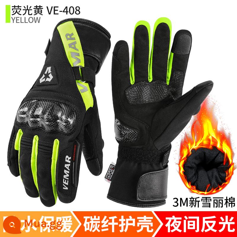 Vemar Găng Tay Đi Xe Máy Mùa Đông Chống Thấm Nước Chống Gió Lạnh Ấm Sợi Carbon Thiết Bị Nam Xe Máy Ngoài Đường - huỳnh quang màu xanh lá cây