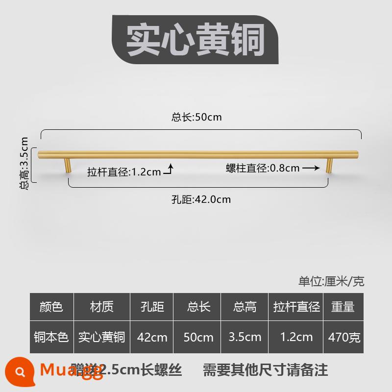 Tay nắm cửa tủ bằng đồng nguyên chất tối giản hiện đại 1 lỗ ngăn kéo tủ tổng thể tủ tủ quần áo Bắc Âu ánh sáng vàng sang trọng tay cầm bằng đồng - Khoảng cách lỗ 42cm - tổng chiều dài 50cm