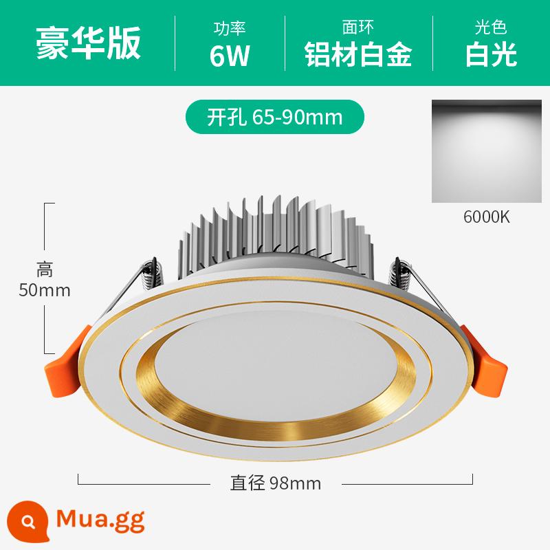 Đèn LED Âm Trần Downlight Âm Trần 6w7.5cm Khoan Đèn Nhúng Phòng Khách Lỗ Ánh Sáng Lỗ Mắt Mèo Đèn Hộ Gia Đình Bull's Eye Light - Ánh sáng trắng hoàn toàn bằng nhôm 6W [Bạch kim] sang trọng★ Lỗ khoan 6,5-9cm