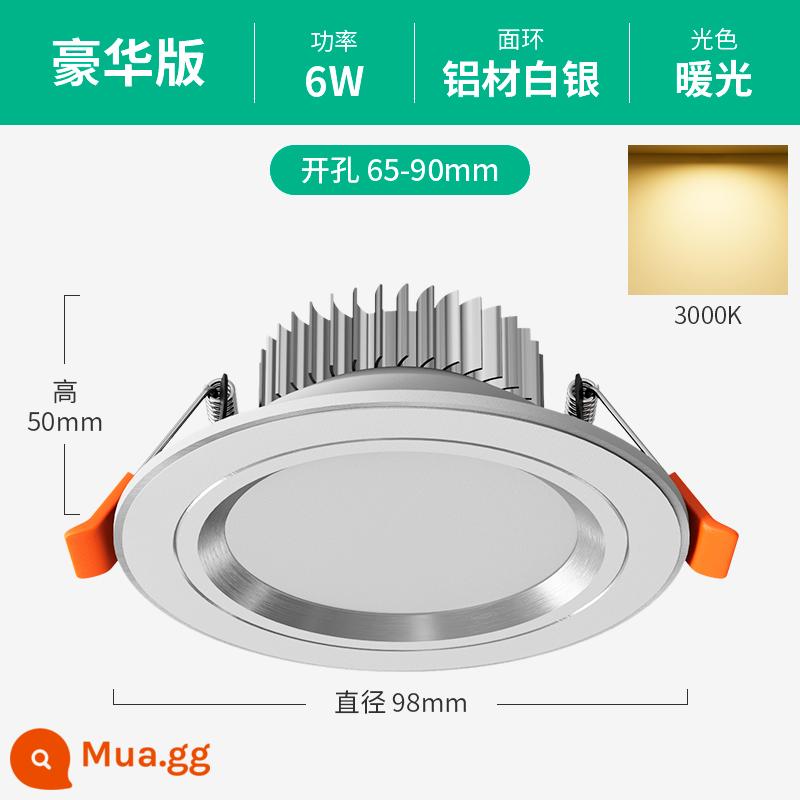 Đèn LED Âm Trần Downlight Âm Trần 6w7.5cm Khoan Đèn Nhúng Phòng Khách Lỗ Ánh Sáng Lỗ Mắt Mèo Đèn Hộ Gia Đình Bull's Eye Light - Đèn ấm hoàn toàn bằng nhôm sang trọng 6W [bạc] ★ khoan 6,5-9cm