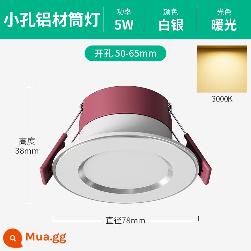 Đèn LED âm trần nhúng 5cm5.5cm6cm6.5 cm đèn mắt bò đục lỗ đèn chiếu trần phòng khách đèn lỗ nhỏ - Nhôm 5W [Bạc] Ánh sáng ấm áp★Khoan 5-6,5cm