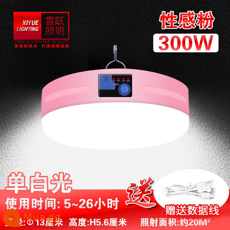 Bóng đèn LED năng lượng mặt trời có thể sạc lại khi mất điện chiếu sáng khẩn cấp chiếu sáng có thể tháo rời siêu sáng chợ đêm ngoài trời đèn gian hàng đường phố - Đèn đơn trắng sáng 300W màu hồng gợi cảm đi kèm cáp dữ liệu