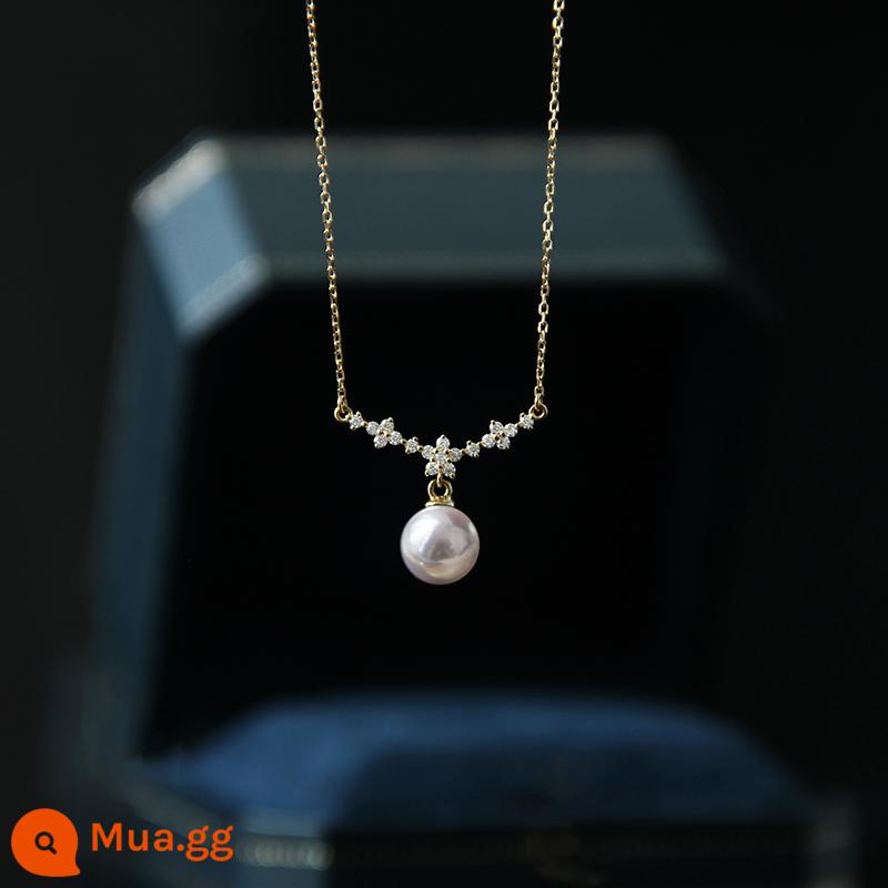 "Vivi" Nhật Bản Akoya Sea Water Sakura Pearl mặt dây chuyền vòng cổ kim cương vàng 18K - Ngọc trai Akoya + Kim cương Nam Phi