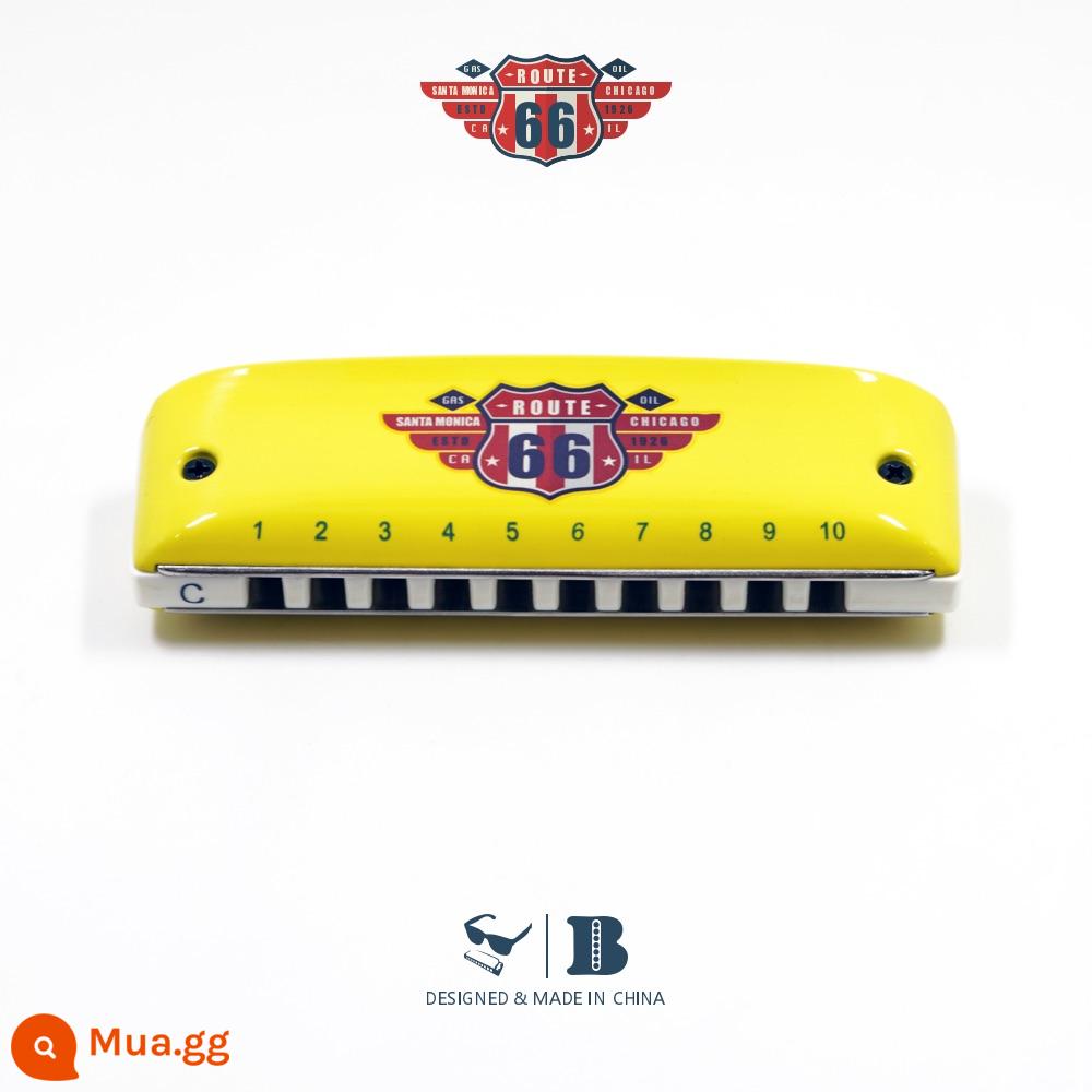 Route 66 Boogieman 10 lỗ blues blues cấp chuyên nghiệp Harmonica 10 lỗ PADDY harmonica dành cho người mới bắt đầu - A tone (phiên bản đặc biệt có bìa màu vàng)