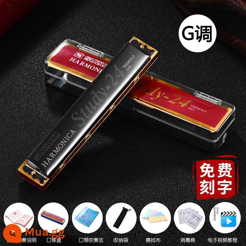 Giai điệu harmonica đa âm Suzuki 24 lỗ chính hãng của Nhật Bản A/F/G/C/#C dành cho người mới bắt đầu và sinh viên trình độ chơi chuyên nghiệp ở cấp độ đầu vào - SUZUKI-24 lỗ tông màu đen G