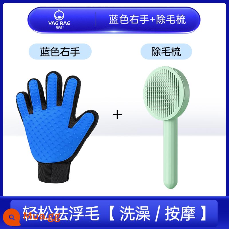 Găng tay mèo Yuerui để loại bỏ tóc nổi tóc dính tóc mèo chải tóc dài đặc biệt cho mèo cung cấp hiện vật tẩy lông sạch hơn - [Tay thường dùng để tẩy lông hiệu quả] Găng tay chải lông cho mèo tay phải + lược tẩy lông