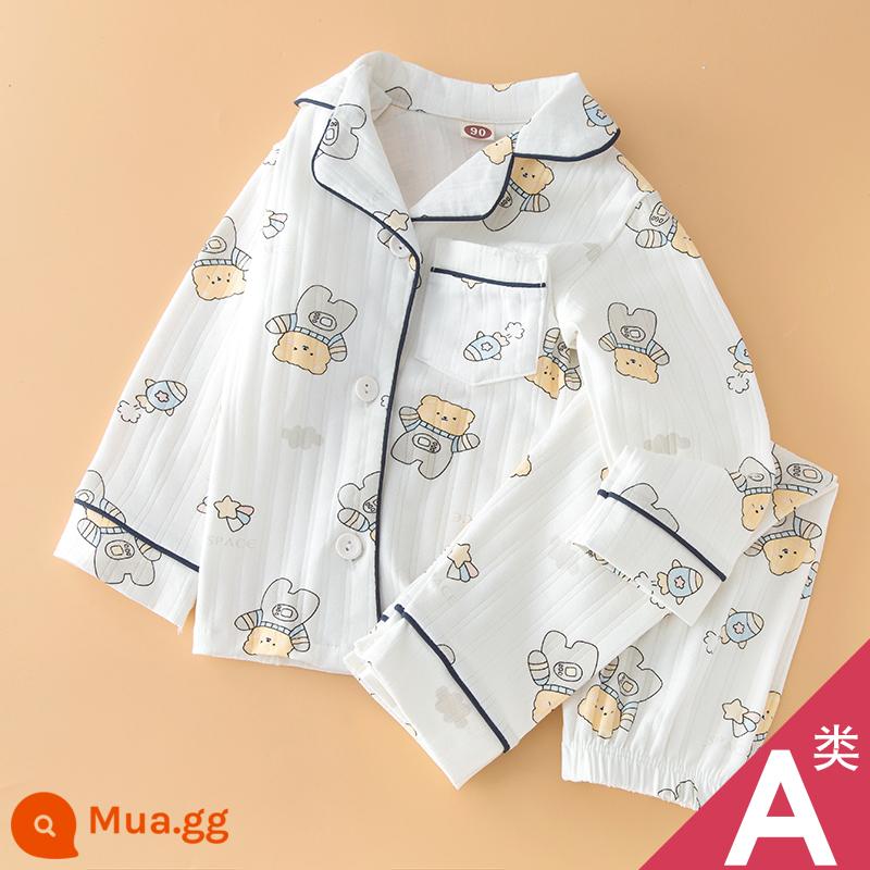 Bộ Đồ Ngủ Trẻ Em Bé Trai Xuân Thu Bé Nhà Bộ Quần Áo Mùa Thu Lớp A Trẻ Em Nguyên Chất Cotton Tay Dài Bé Trai cotton - Gấu Rocket nền trắng bông khỏe mạnh