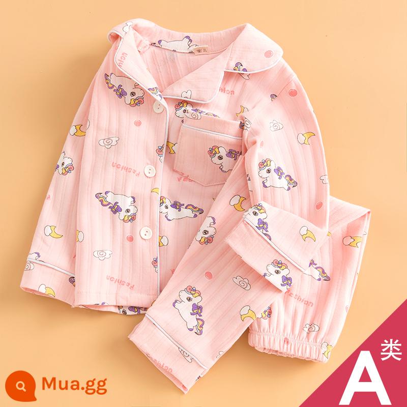 Bộ Đồ Ngủ Trẻ Em Bé Trai Xuân Thu Bé Nhà Bộ Quần Áo Mùa Thu Lớp A Trẻ Em Nguyên Chất Cotton Tay Dài Bé Trai cotton - Pony-Cardigan nền cotton khỏe mạnh