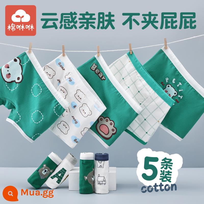 Quần lót bé trai cotton nguyên chất, quần lót boxer bé trai cỡ lớn, quần đùi bé trai không véo mông, quần lót boxer cotton trẻ em loại A - Ưu đãi trong thời gian có hạn gói Cute Bear Catch-5