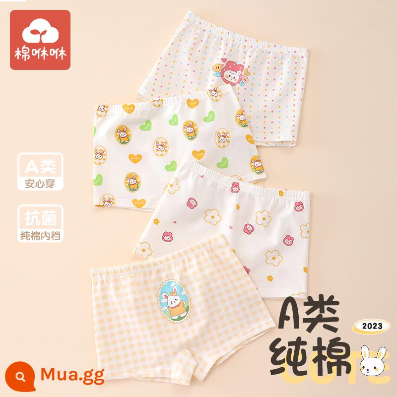 Đồ lót bé gái quần đùi cotton nguyên chất quần đùi bé gái quần boxer trẻ em bé gái cotton quần an toàn cho trẻ em 12 tuổi - Thỏ chấm bi dễ thương-4 miếng [Phiên bản nâng cấp loại A]