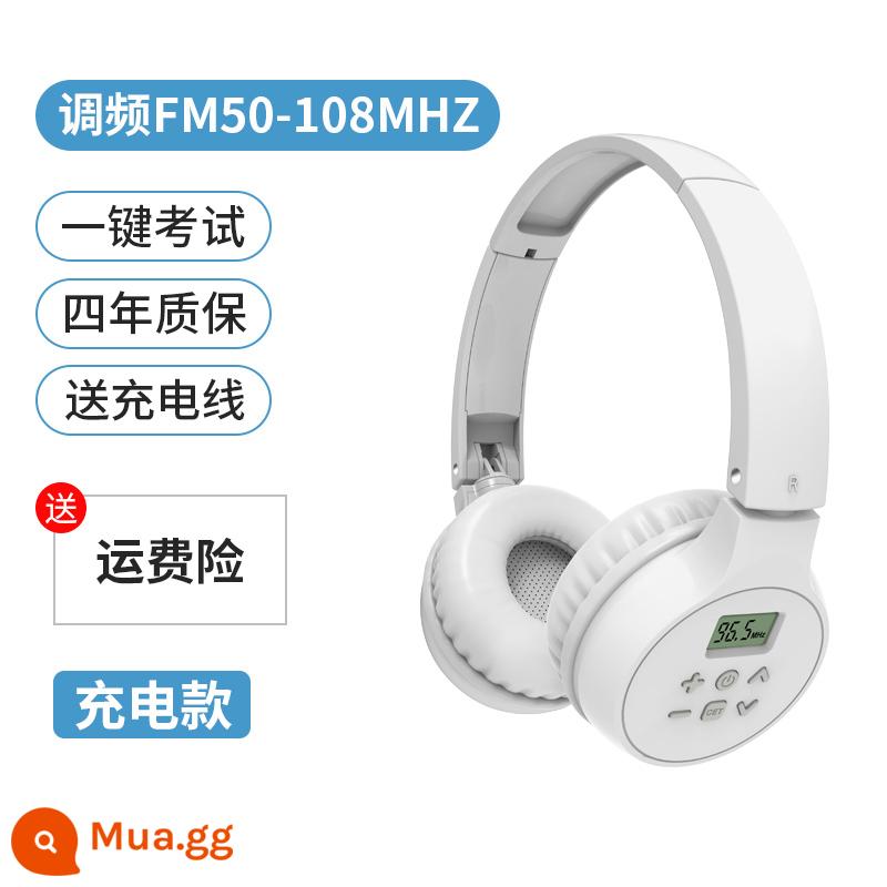 nghe tiếng anh cấp 4 và 6 Tai nghe FM cấp 4 cấp 4 thi đại học cấp 6 FM đặc biệt bốn tai nghe bluetooth không dây - Model sạc màu trắng (có hiển thị thời gian + pin) đi kèm cáp sạc