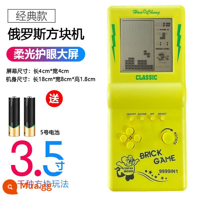 Máy chơi game Tetris cầm tay 4.1 inch màn hình lớn bao phủ lòng bàn tay trẻ em cổ đại hoài cổ di động cầm tay học sinh tiểu học thời thơ ấu học sinh vuông đồ chơi giáo dục cổ điển 8090 kiểu cũ mini nhỏ - Màu vàng cổ điển [màn hình lớn 3,5 inch] đi kèm pin