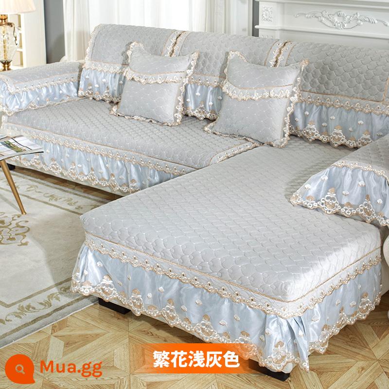 Sofa Đệm Phong Cách Châu Âu Bốn Mùa Đa Năng Sang Trọng Mùa Đông Ghế Sofa Chống Trơn Trượt Tất Cả Có Thể Bọc Khăn Đệm Da Dày - Hoa màu xám nhạt