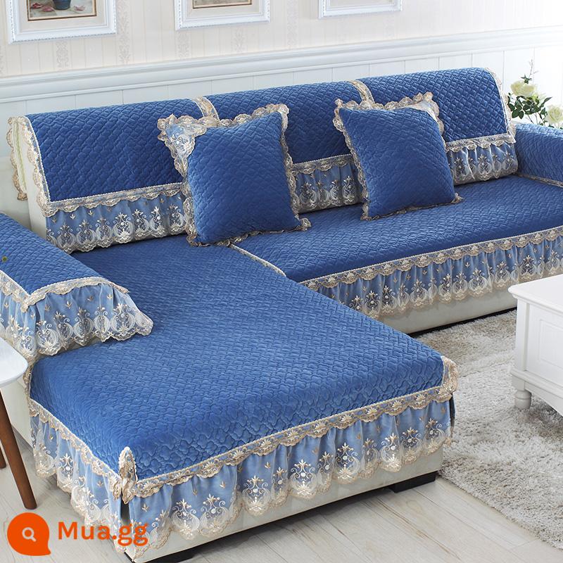 Sofa Đệm Phong Cách Châu Âu Bốn Mùa Đa Năng Sang Trọng Mùa Đông Ghế Sofa Chống Trơn Trượt Tất Cả Có Thể Bọc Khăn Đệm Da Dày - Váy màu xanh sapphire