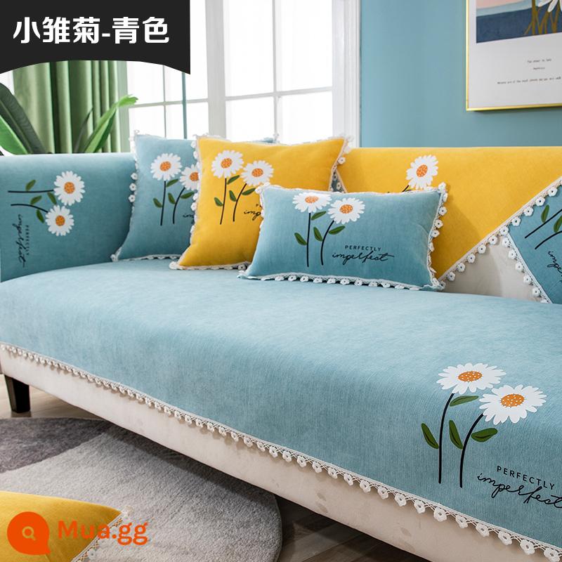 Chenille sofa đệm bốn mùa đa năng đệm ghế chống trượt tối giản hiện đại bọc ghế sofa da bao gồm tất cả vải bọc phổ quát - Hoa cúc nhỏ màu lục lam