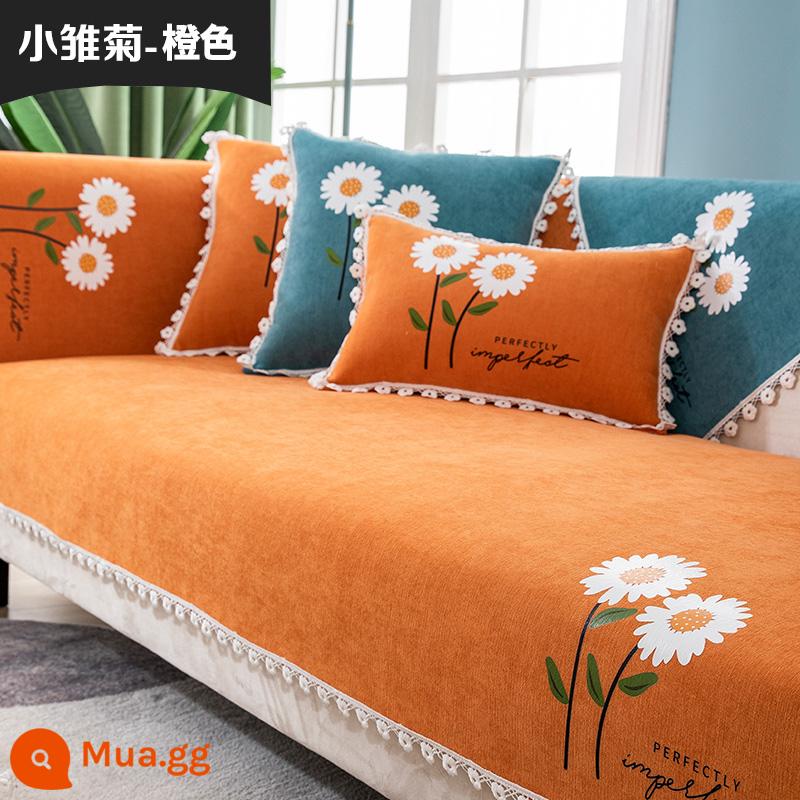 Chenille sofa đệm bốn mùa đa năng đệm ghế chống trượt tối giản hiện đại bọc ghế sofa da bao gồm tất cả vải bọc phổ quát - màu cam cúc