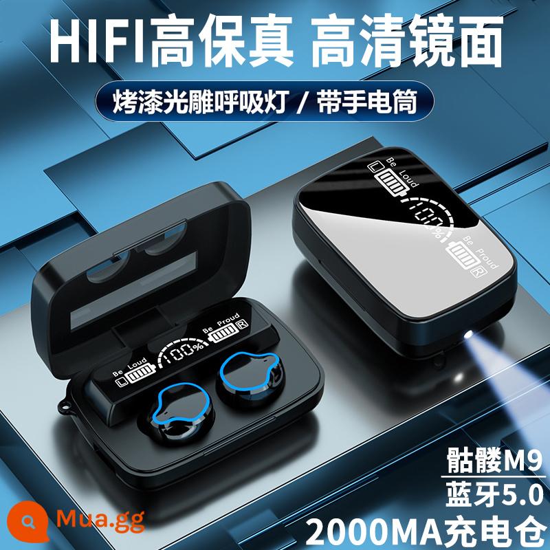 Tai nghe Bluetooth không dây thực sự mới 2022 5.1 in-ear mini nhỏ chống ồn chất lượng cao cao cấp áp dụng - M9 được sơn đen (Bluetooth 5.0 + ngăn sạc khoảng 2000ma + chất lượng âm thanh trung thực cao + chức năng đèn pin)