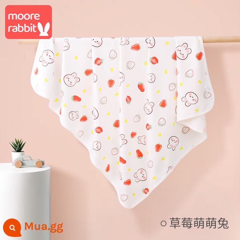 Gói đơn bé chăn cotton bọc vải sơ sinh xuân hạ thu hè mỏng bọc quấn ôm chăn giao phòng bọc đồ sơ sinh - [Tấm bọc một lớp có viền 83 * 83cm] Thỏ dâu dễ thương + tóc chải cực mềm