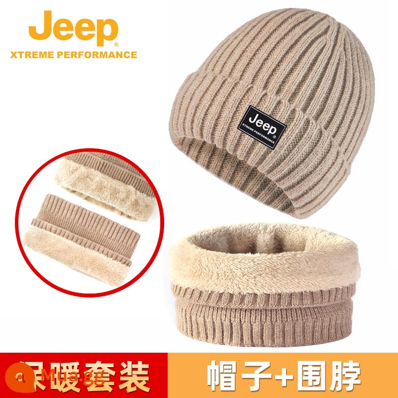 Mũ Jeep Mũ nam dệt kim mùa đông nhung phiên bản Hàn Quốc mũ lạnh bông ấm chống lạnh mũ len nam mùa thu đông - Khaki [mũ + khăn quàng cổ]