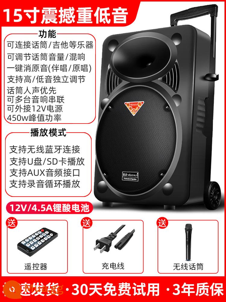 Kim Jong square dance âm thanh karaoke ngoài trời di động cần gạt bluetooth loa có micro hát hiệu suất âm lượng lớn - Loa siêu trầm chống sốc 15 inch [cấp độ hát trên sân khấu] micro không dây