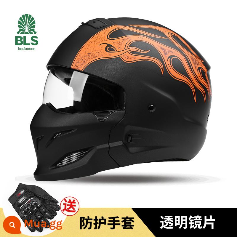 Mũ bảo hiểm Bọ cạp màu đen đầy đủ -Cover Harley Retro Motorcycle Semi -helmet Four Seasons - Ngọn lửa đen + Găng tay