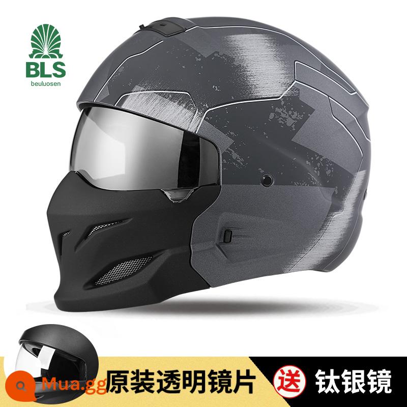 Mũ bảo hiểm Bọ cạp màu đen đầy đủ -Cover Harley Retro Motorcycle Semi -helmet Four Seasons - Đề can màu xám + tròng kính bạc titan