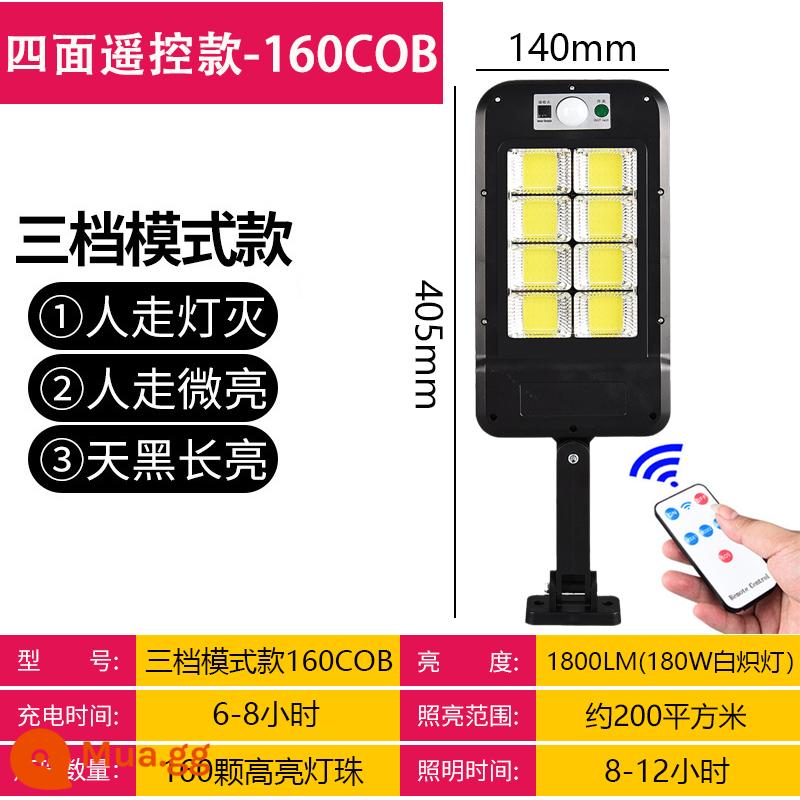 Đèn LED Năng Lượng Mặt Trời Đèn Tường Ngoài Trời Chống Thấm Nước Sân Ngoài Trời Hộ Gia Đình Siêu Sáng Chói Lớn Năng Lượng Mặt Trời Chiếu Sáng Đèn Ngủ Đèn Đường - Điều khiển từ xa model tám mặt-chế độ ba tốc độ độ sáng cao 160COB