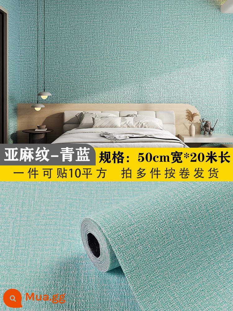 Xi măng tắt màu xám sticker tường thô phòng giấy dán tường tự dính không thấm nước chống ẩm chống nấm mốc bao xấu xí xốp dán tường bảng trang trí - Vải lanh màu xanh-50cm * 20 mét-10 mét vuông [dày thêm 2,5MM]