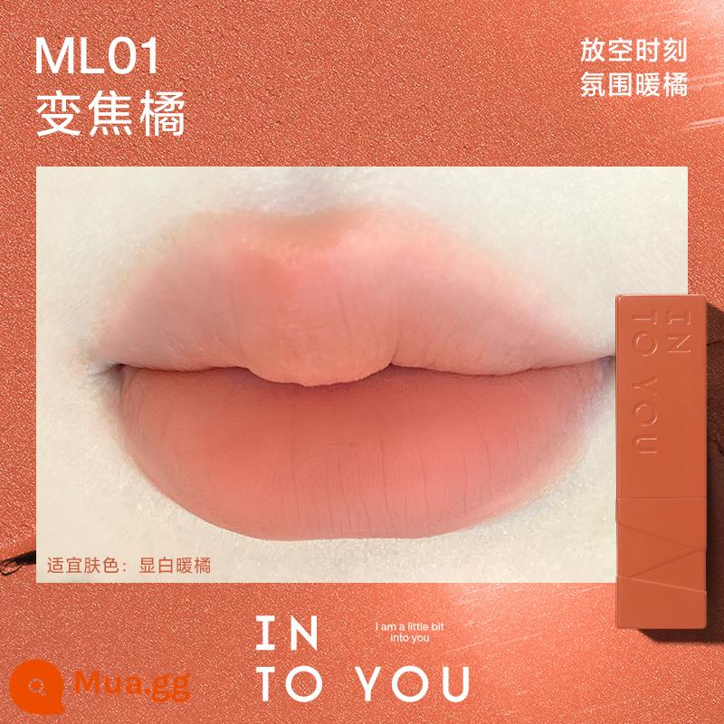 [Sản phẩm mới đột phá] Son môi INTO YOU Matte Lip Matte Velvet White Màu hồng lâu trôi dành cho nữ Sản phẩm chính hãng - ML01 Zoom màu cam