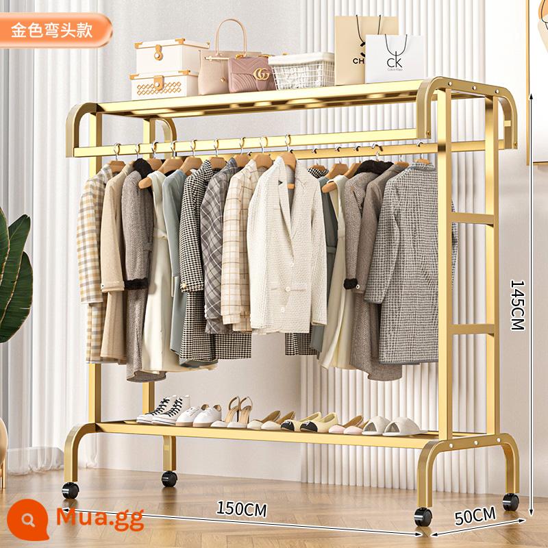 Giá treo quần áo sàn đứng giá treo quần áo phòng ngủ giá phơi quần áo ban công hộ gia đình móc treo quần áo đơn giản trong nhà giá treo quần áo - Vàng đậm dài 1,5 mét + có ròng rọc [chịu 300 pound] treo được khoảng 160 bộ quần áo + 20 đôi giày