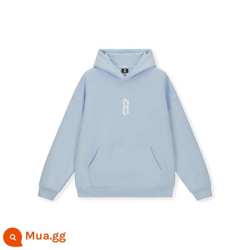 BONELESS cơ bản B từ keo in áo hoodie dệt kim có mũ Mỹ dạo phố cao cấp áo hoodie - trời xanh