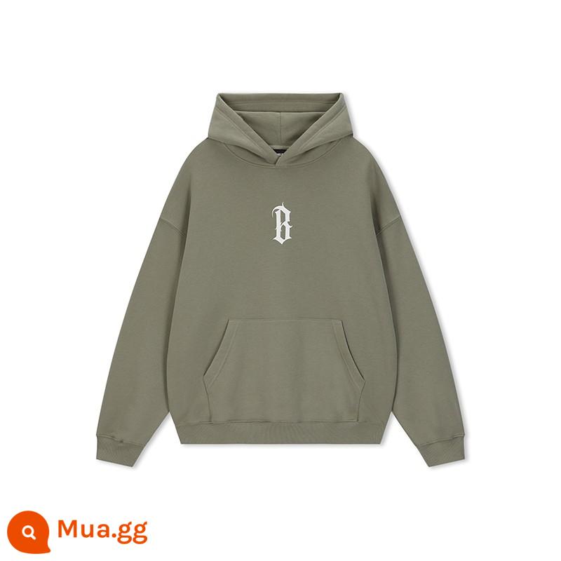 BONELESS cơ bản B từ keo in áo hoodie dệt kim có mũ Mỹ dạo phố cao cấp áo hoodie - xanh xám