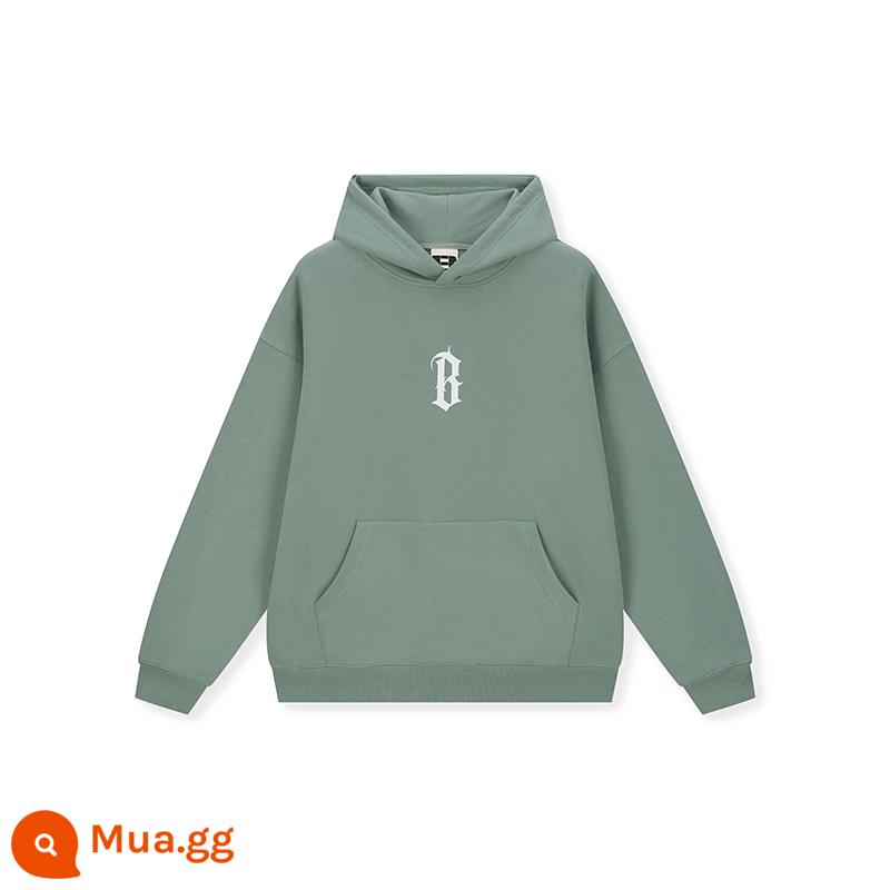 BONELESS cơ bản B từ keo in áo hoodie dệt kim có mũ Mỹ dạo phố cao cấp áo hoodie - màu xanh lá cây fenspat