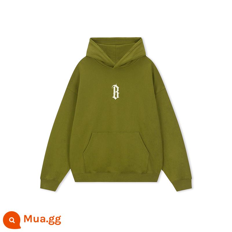 KHÔNG XƯƠNG cơ bản B từ chất nhầy in cộng với áo hoodie Mỹ dạo phố cao cấp retro dệt kim nặng trùm đầu áo - màu xanh ô liu