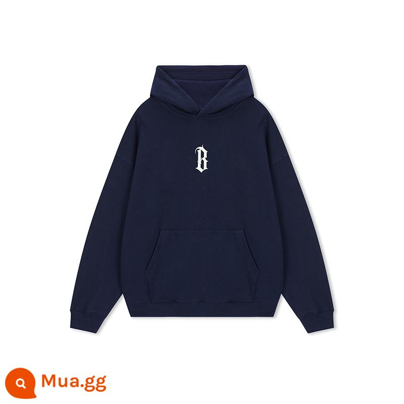 KHÔNG XƯƠNG cơ bản B từ chất nhầy in cộng với áo hoodie Mỹ dạo phố cao cấp retro dệt kim nặng trùm đầu áo - hải quân cổ điển