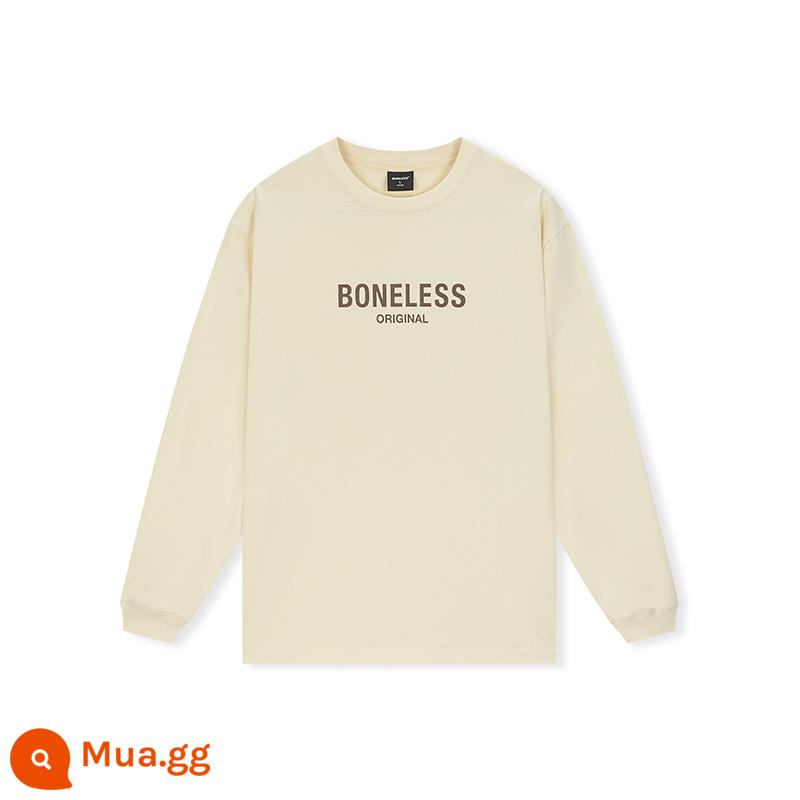 BONELESS LOGO cơ bản in áo thun dài tay đường phố cao thương hiệu thủy triều cao nửa cổ áo sơ mi dệt kim đáy - trà sữa trắng