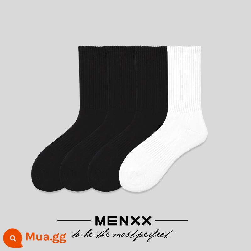 Vớ Menxx Male Long -Tube SOCKS SOCKS Bông nguyên chất Mùa thu và mùa đông Đen và Trắng Màu rắn Solid Middle Midd - 3 đen 1 trắng [bốn mùa đều đặn]