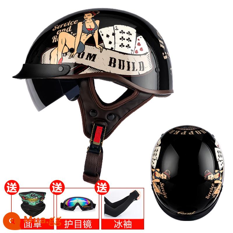 Alienmoto Mũ Retro Muỗng Mũ Bảo Hiểm Mùa Hè Mũ Bảo Hiểm Nửa Nam Nữ Điện Đầu Máy Xe Máy Harley Hoàng Tử Mỹ Đầu Máy - vẻ đẹp poker đen