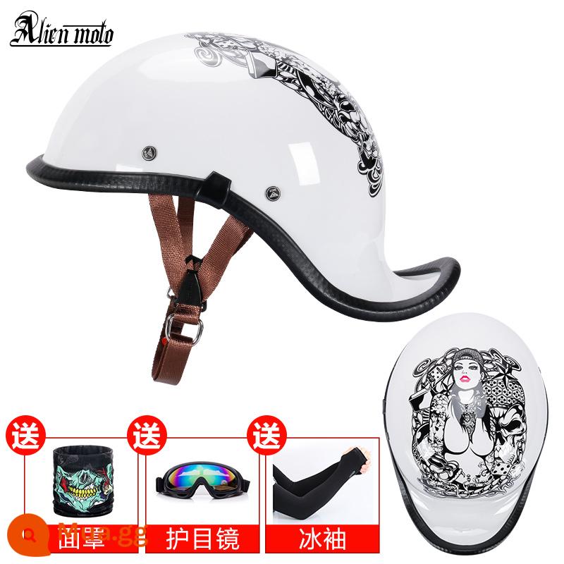 Alienmoto Retro Mũ Muỗng Mũ Bảo Hiểm Harley Alice Nửa Xe Điện Hoàng Tử Đầu Máy Nam Nữ Mũ Mùa Hè - Vẻ đẹp trắng sáng (không chứng nhận 3C)