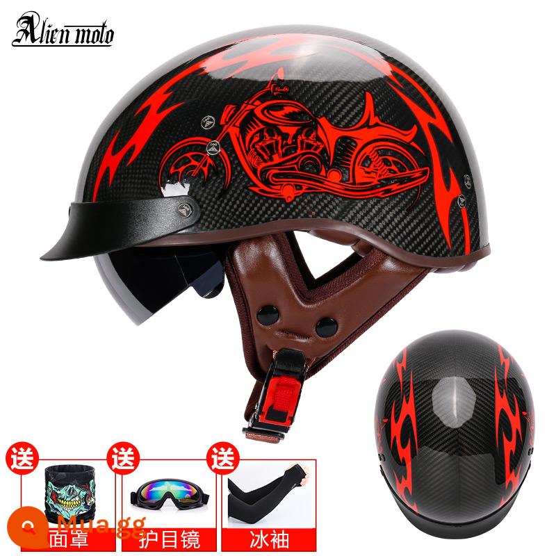 Alienmoto Mũ Retro Muỗng Mũ Bảo Hiểm Mùa Hè Mũ Bảo Hiểm Nửa Nam Nữ Điện Đầu Máy Xe Máy Harley Hoàng Tử Mỹ Đầu Máy - Hình xăm 3K chiều carbon