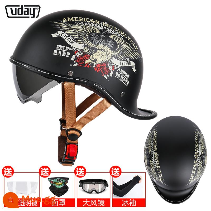 Alienmoto Retro Mũ Muỗng Mũ Bảo Hiểm Harley Alice Nửa Xe Điện Hoàng Tử Đầu Máy Nam Nữ Mũ Mùa Hè - Chứng nhận 3C-màu đen mờ